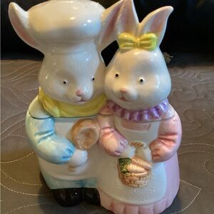 Vintage Chef Rabbit and Mrs. Chef Rabbit small cookie jar